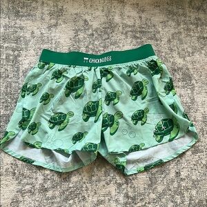ChicknLegs Green Turtle Print Shorts, Men’s 4” half split shorts